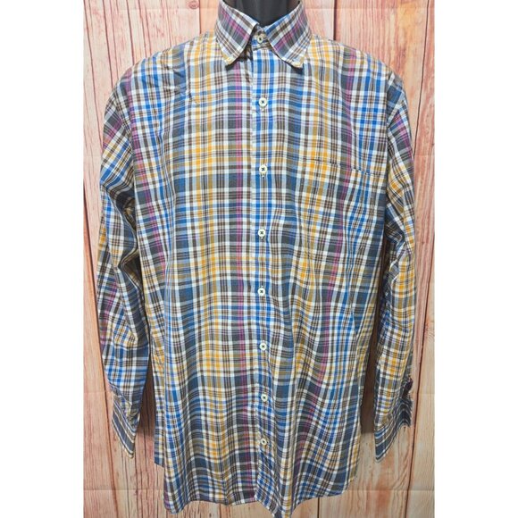 Peter Millar Crown Sport Mens Medium Plaid Button-Down Dress Shirt - Picture 1 of 6